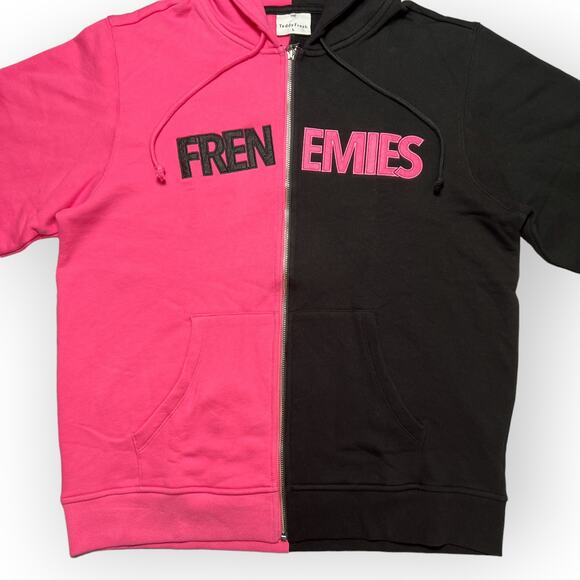 Teddy Fresh Frenemies Limited Edition Hoodie SIZE L Black Pink Split Colorblock - Picture 6 of 15